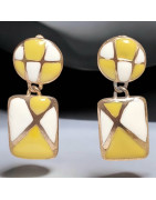 Boucles Email Rondes et Rectangles à clips Plaqué or (s)