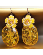 Boucles Email et Tissus Fleur et Copal (s)