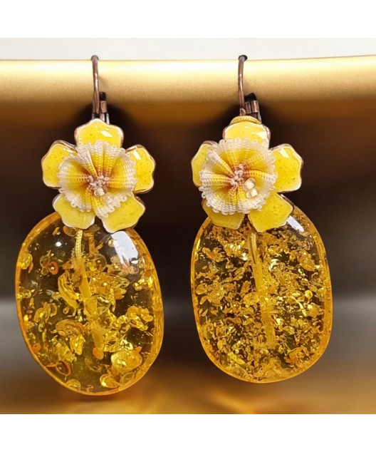 Boucles Email et Tissus Fleur et Copal (s)