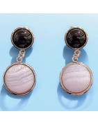 Boucles Calcédoines et Onyx Rondes Acier inox (s)