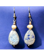 Boucles Sodalite et Perle d'eau douce Argent 925 (s)