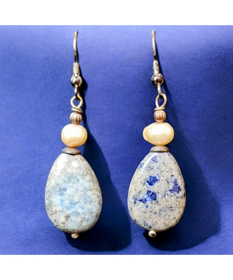 Boucles Sodalite et Perle d'eau douce Argent 925 (s)