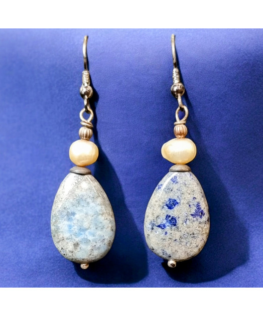 Boucles Sodalite et Perle d'eau douce Argent 925 (s)