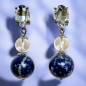 Boucles Lapis-lazuli Boules Cristal de roche et Swarovski Métal argenté (s)