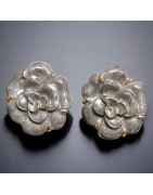 Boucles Email Fleur grise à Clips (s)