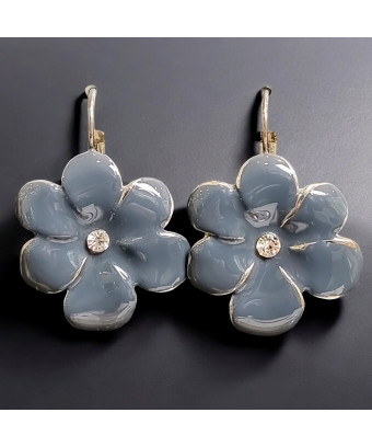 Boucles Email Fleur Métal argenté (s)