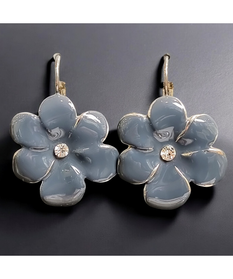 Boucles Email Fleur Métal argenté (s)