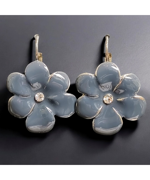 Boucles Email Fleur Métal argenté (s)