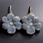 Boucles Email Fleur Métal argenté (s)