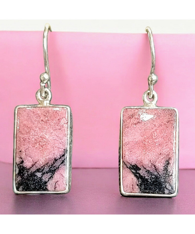 Boucles Rhodonite Rectangles Argent 925 (s)