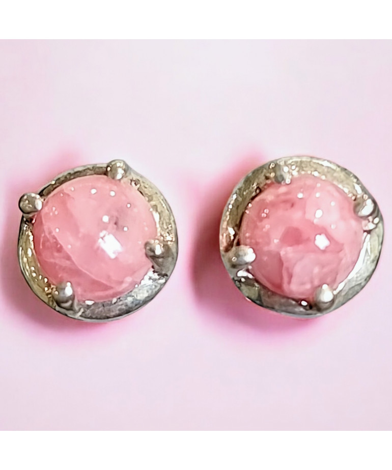 Boucles Rhodochrosite Rondes Argent 925 (s)