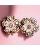 Boucles Email et Swarovski Fleur à Clips (s)