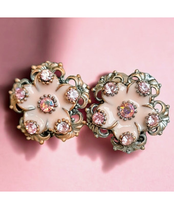 Boucles Email et Swarovski Fleur à Clips (s)