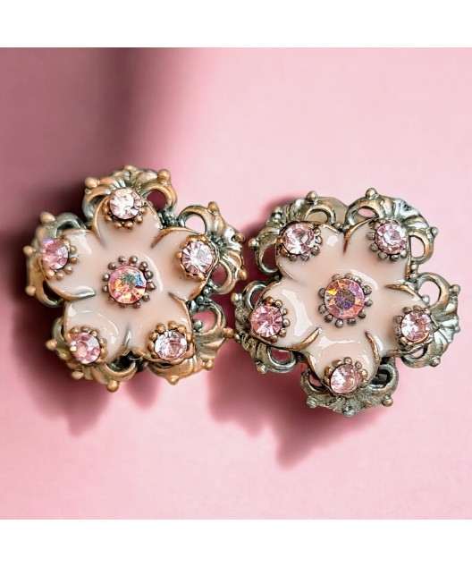 Boucles Email et Swarovski Fleur à Clips (s)