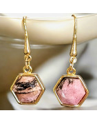 Boucles Rhodonite Hexagonales Plaquées or (s)