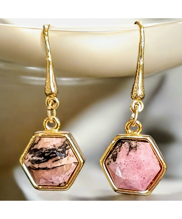 Boucles Rhodonite Hexagonales Plaquées or (s)