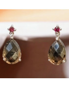 Boucles Quartz fumé & Grenat goutte Argent 925