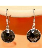 Boucles Quartz fumé Rondes Argent 925 (s)