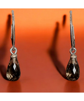 Boucles Quartz fumé Gouttes facettées Argent 925 (s)