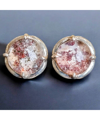 Boucles Quartz Hématoïde Rondes Argent 925 (s)