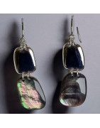 Boucles Labradorite et Plaque Argent Rhodié Argent 925 (s)