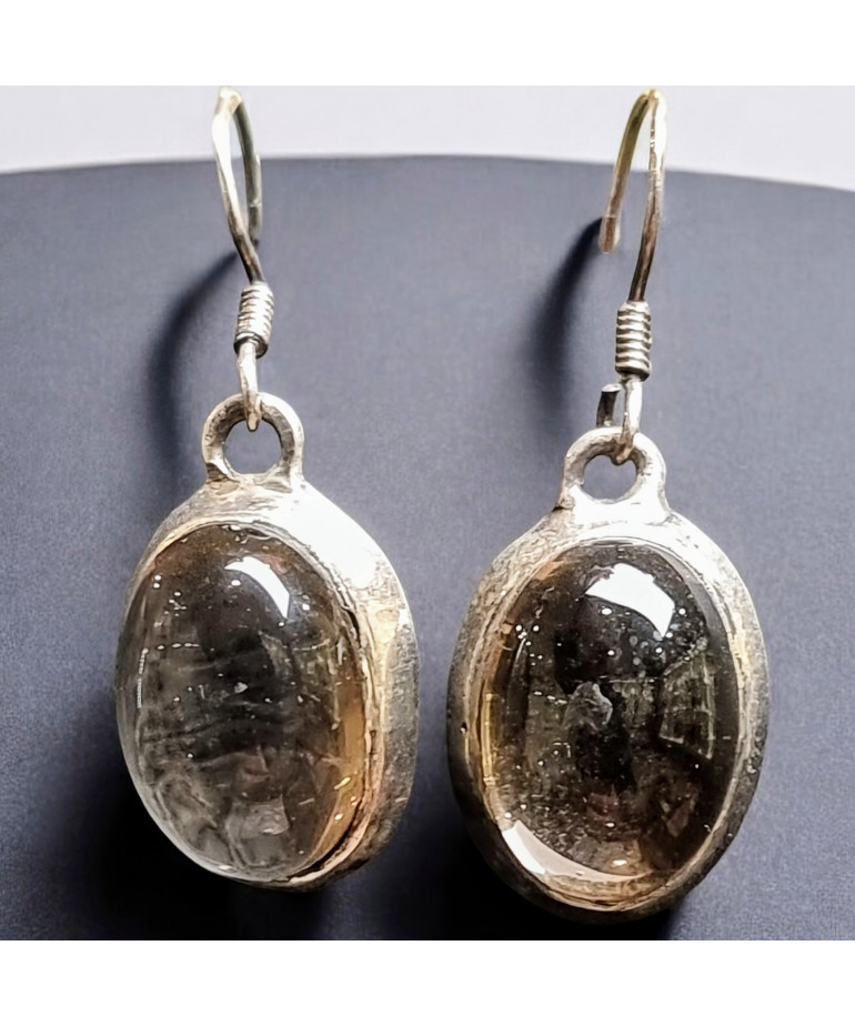 Boucles Quartz fumé Ovales Argent 925 (s)