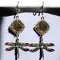 Boucles Quartz fumé et Zirconium Libellules émaillées Argent 925 (s)