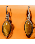 Boucles Œil de tigre Ovales serties Argent 925 (s)