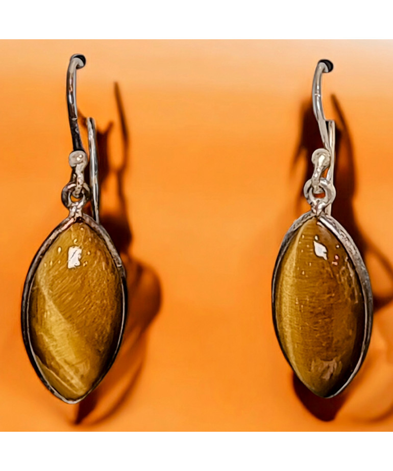 Boucles Œil de tigre Ovales serties Argent 925 (s)