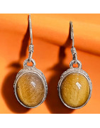 Boucles Œil de tigre Cabochons serties Argent 925 (s)