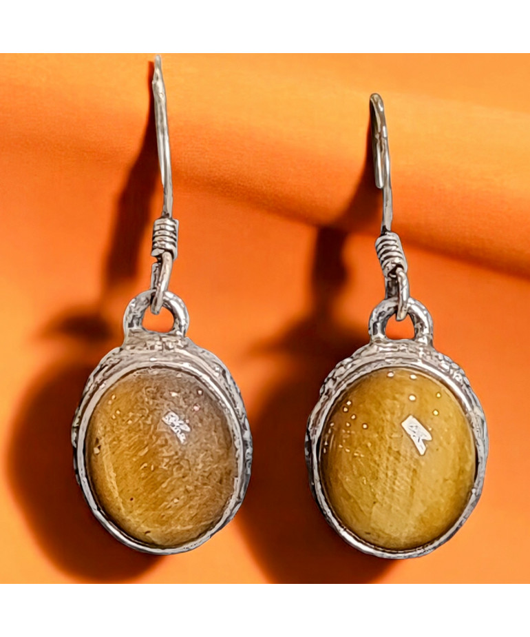 Boucles Œil de tigre Cabochons serties Argent 925 (s)