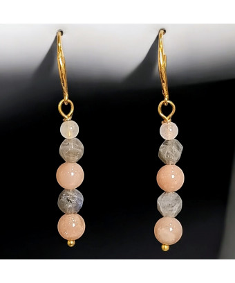 Boucles Pierre de lune Labradorite et Quartz rose Plaqué or (s)