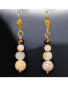 Boucles Œil de tigre Morganite Opale bleue et River Stone Plaqué or (s)