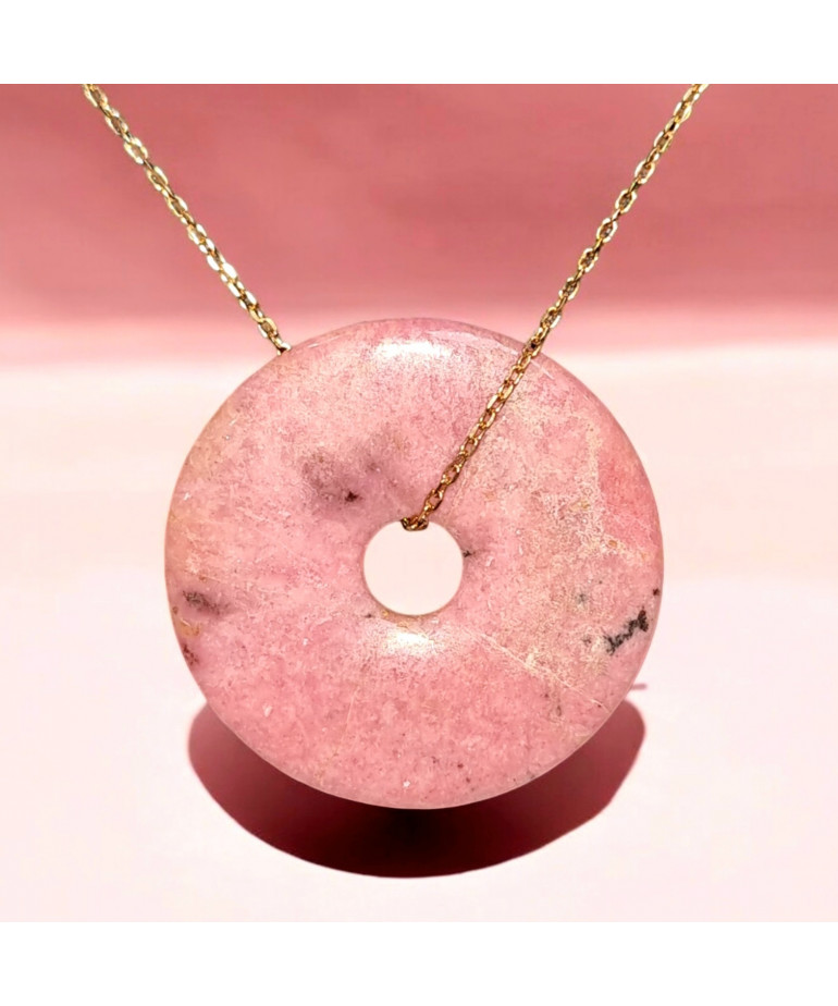 Pendentif Rhodonite Donut sur chaîne dorée (s)