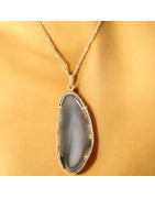 Pendentif Agate du Botswana sur chaîne dorée (s)
