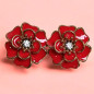 Boucles Email et Swarovski Camélia Rouge doré (s)