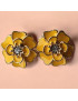 Boucles Email et Swarovski Camélia Jaune doré (s)