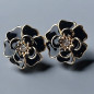 Boucles Email et Swarovski Camélia Noir doré (s)