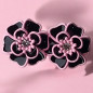 Boucles Email et Swarovski Camélia Noir et Rose (s)