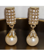 Boucles Perles de Majorque et Swarovski à Clips dorées (s)