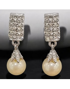Boucles Perles de Majorque et Swarovski à Clips argentées (s)