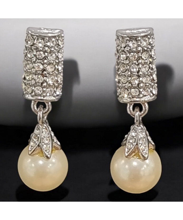 Boucles Perles de Majorque et Swarovski à Clips argentées (s)