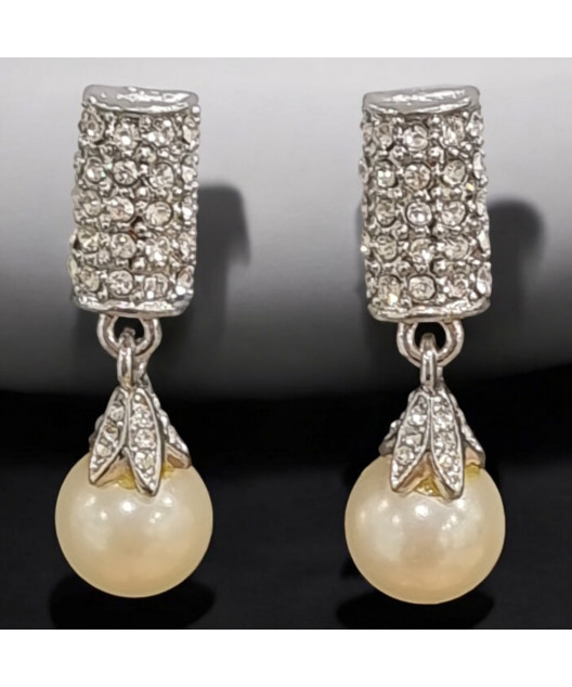 Boucles Perles de Majorque et Swarovski à Clips argentées (s)