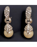 Boucles Perles de Majorque et Swarovski à Clips argentées (s)