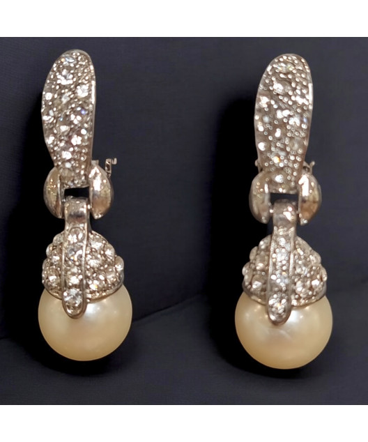Boucles Perles de Majorque et Swarovski à Clips argentées (s)