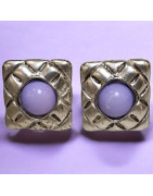 Boucles Perles de verre Carrées Fantaisie à Clips argentées (s)