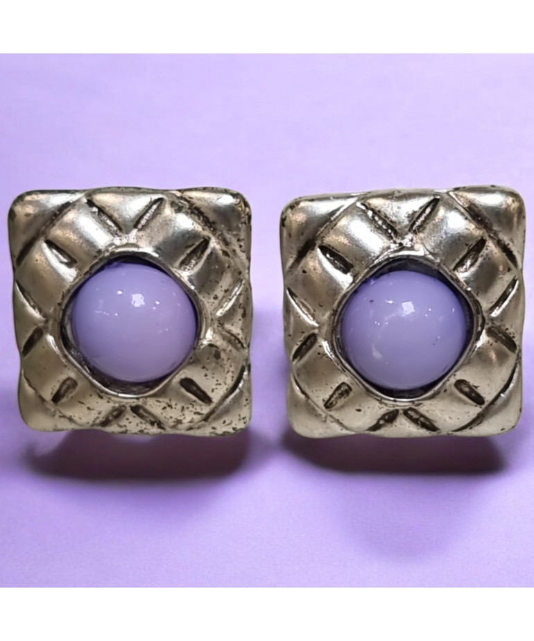 Boucles Perles de verre Carrées Fantaisie à Clips argentées (s)