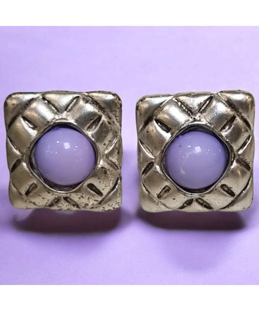 Boucles Perles de verre Carrées Fantaisie à Clips argentées (s)