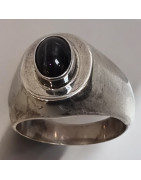 Bague Saphir noir Black Star Argent 925 Taille 58 (s)