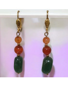 Boucles Aventurine verte et Agate de feu Pierres rondes Plaqué or (s)